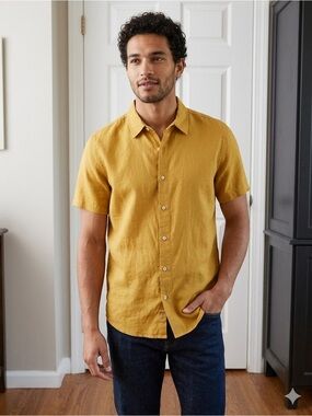 NWT Banks Journal Men’s Small 100% Linen Hastings Yellow Hawaiian Casual Shirt S